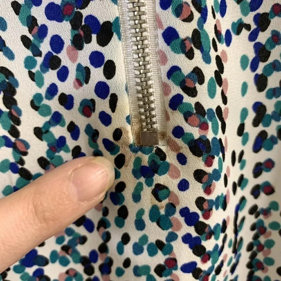 Apt 9 Polka Dot Blouse Zip Front Tunic Work Chic Small White Multicolor - Picture 8 of 9